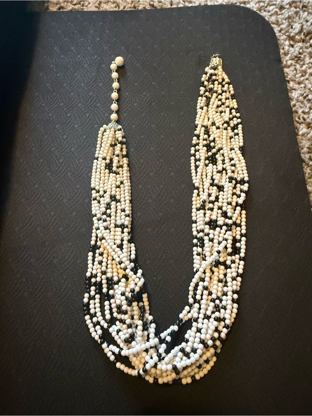 Multi-Strand Black & Ivory Beaded Statement Necklace 3